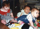 Sangha hanging out with her baby buddies Violet and Shira (4� months old)